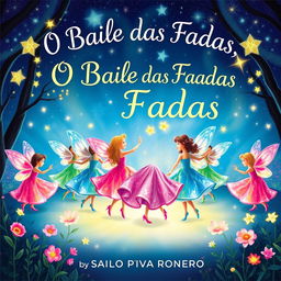 An enchanting book cover for 'O Baile das Fadas' by Saulo Piva Ronero, aimed at children