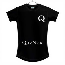 A stylish T-shirt design featuring a unique graphic element where the letters Q and Z are artistically connected into one seamless design