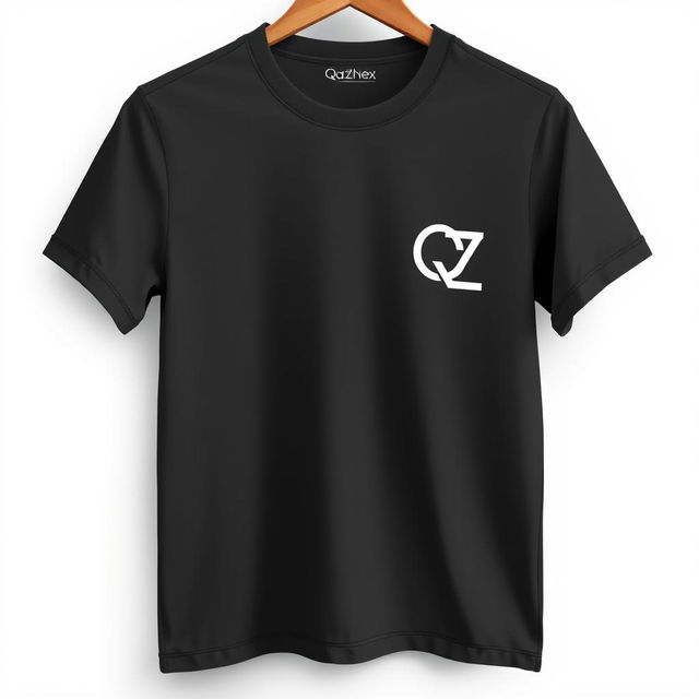 A stylish T-shirt design featuring a unique graphic element where the letters Q and Z are artistically connected into one seamless design