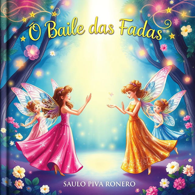 A whimsical book cover for the children's tale 'O Baile das Fadas' by Saulo Piva Ronero