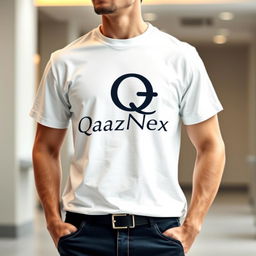 A trendy T-shirt design featuring the letters Q and Z cleverly connected into a single unified symbol