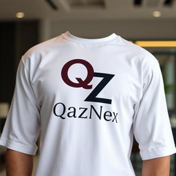 A trendy T-shirt design featuring the letters Q and Z cleverly connected into a single unified symbol