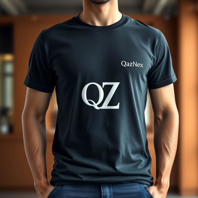 A trendy T-shirt design featuring the letters Q and Z cleverly connected into a single unified symbol