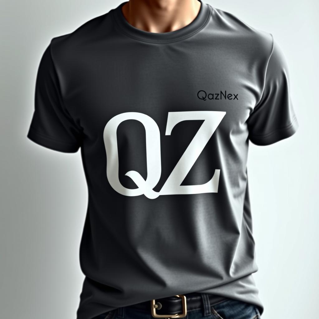 A stylish T-shirt design featuring the letters Q and Z intricately combined into one cohesive symbol