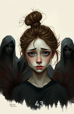 A book cover art featuring a young woman with a messy bun, her face intentionally depicted as unattractive, showcasing emotional turmoil