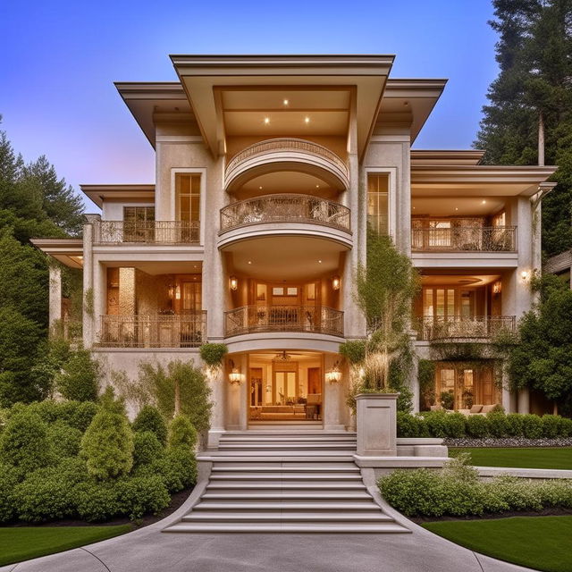 exquisite extra-large exterior of exquisite mansion with a ramp projecting above the balcony area