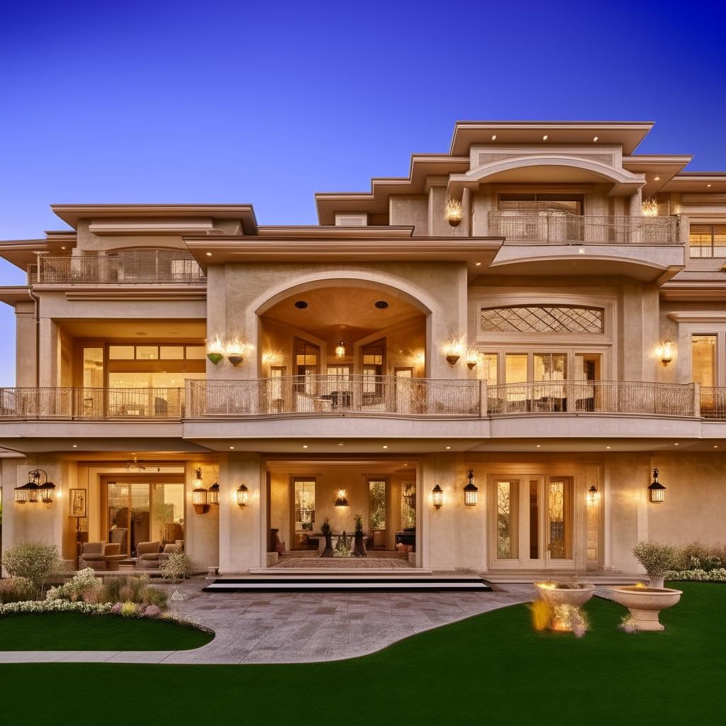 exquisite extra-large exterior of exquisite mansion with a ramp projecting above the balcony area