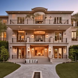 exquisite extra-large exterior of exquisite mansion with a ramp projecting above the balcony area