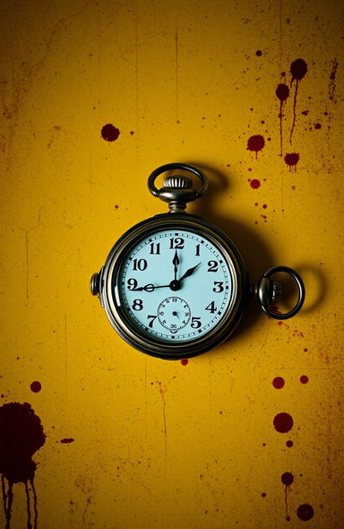 A haunting and nostalgic scene titled "Eternal Echoes" featuring a faded yellow background, textured with subtle stains and sporadic blood stains to create a sense of history and decay