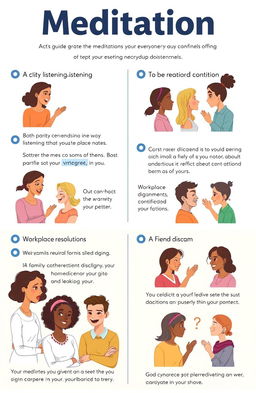 A visually engaging quick guide to mediation, featuring illustrated scenes of diverse individuals resolving everyday conflicts effectively