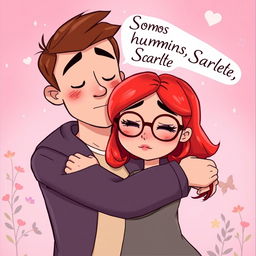 An illustration of a girl named Scarlett with bright red hair and glasses, looking sad