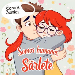 An illustration of a girl named Scarlett with bright red hair and glasses, looking sad