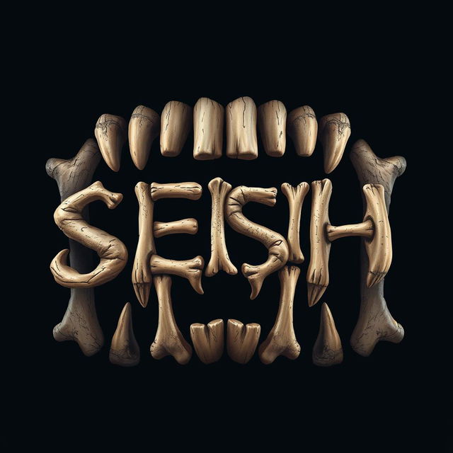 An artistic illustration of teeth made of bones intricately arranged to spell out the word 'SESH'