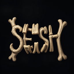 An artistic illustration of teeth made of bones intricately arranged to spell out the word 'SESH'