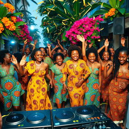 A vibrant street scene showcasing a celebration of Afrobeats music culture