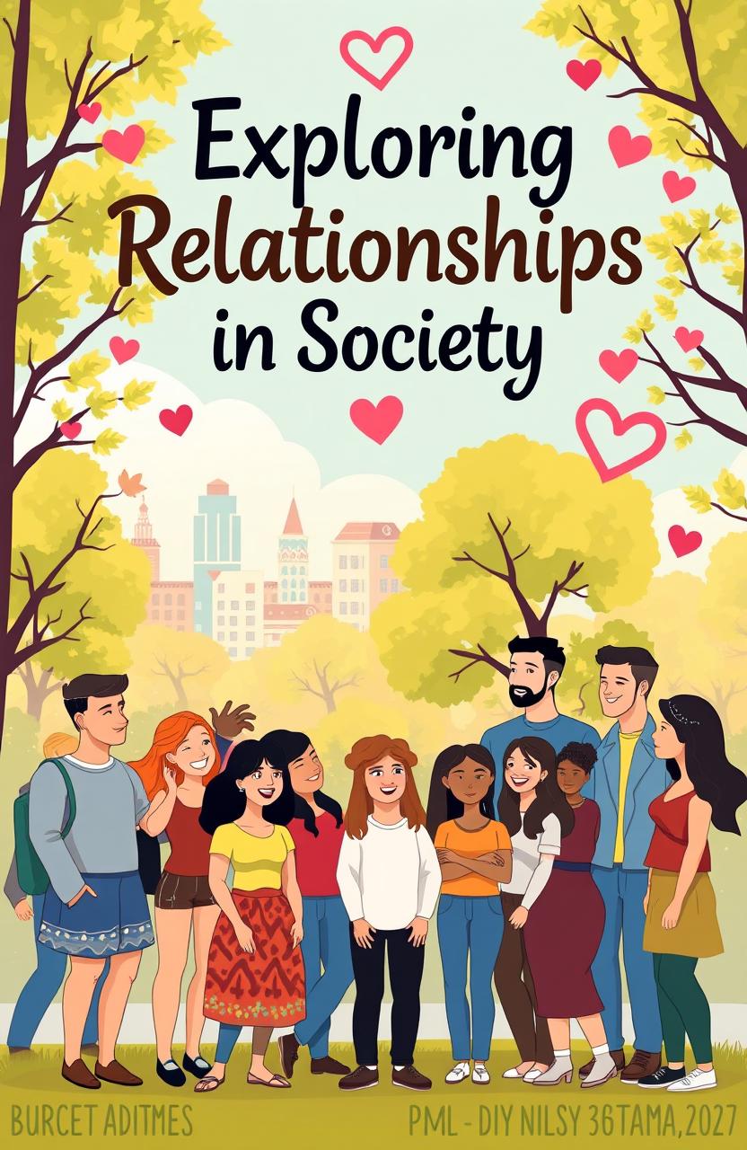 An artistic and visually engaging cover page for a social studies project on relationships