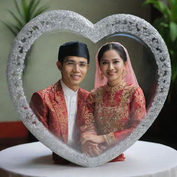 A pair of Sundanese traditional newlyweds inside a crystal heart-shaped glass.