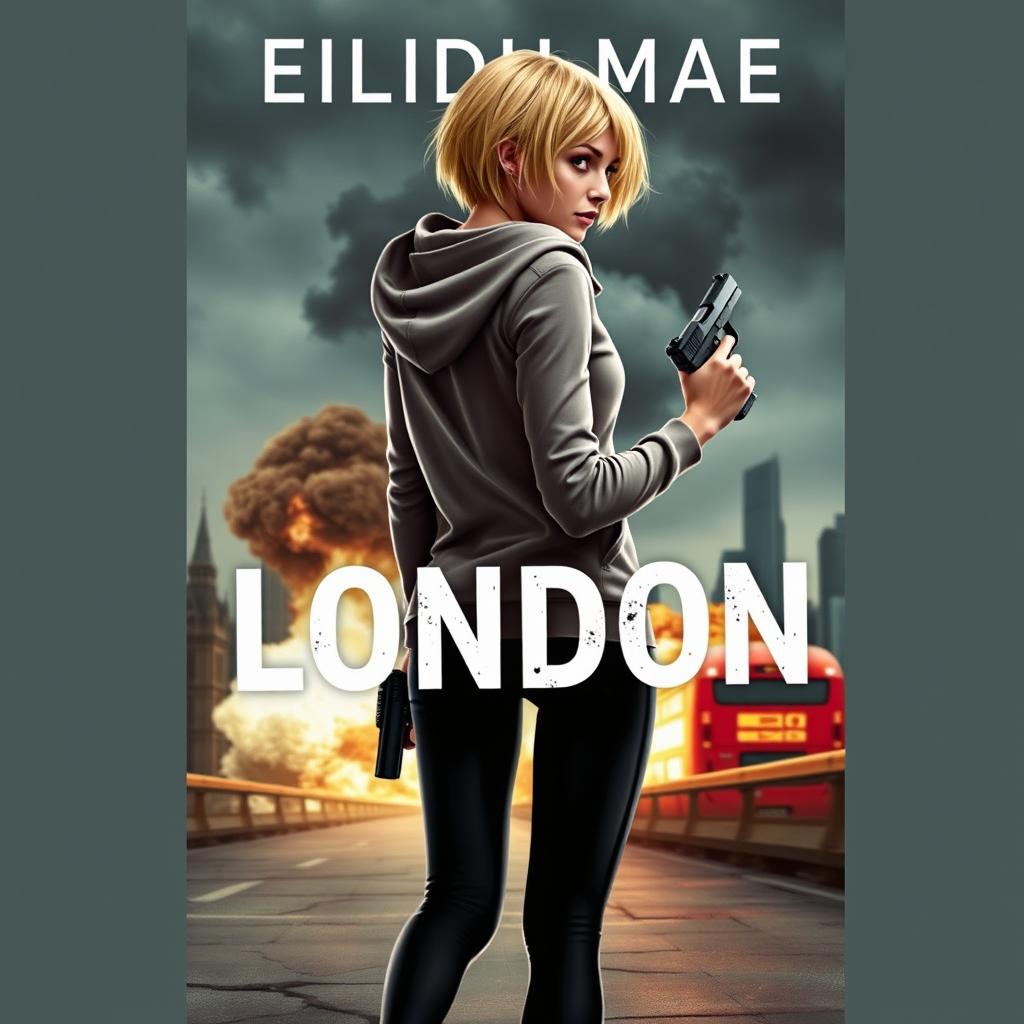 A book cover featuring a female character named Eilidh Mae, a blonde woman with short hair wearing a hoodie and black leggings