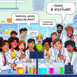 A vibrant scene depicting a diverse group of people in a laboratory setting, engaged in scientific work
