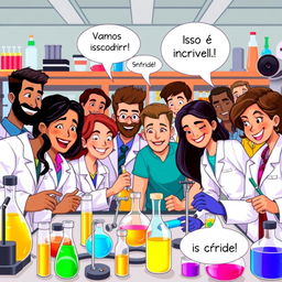A vibrant scene depicting a diverse group of people in a laboratory setting, engaged in scientific work