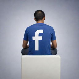 A high-definition, realistic image of an Indonesian man sitting atop a large Facebook logo