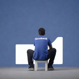 A high-definition, realistic image of an Indonesian man sitting atop a large Facebook logo