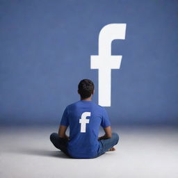 A high-definition, realistic image of an Indonesian man sitting atop a large Facebook logo