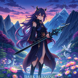 A fantasy anime scene titled 'Dark Blessing'