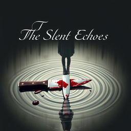 A realistic depiction of a knife with blood on it, dropped in a puddle, creating ripples in the water