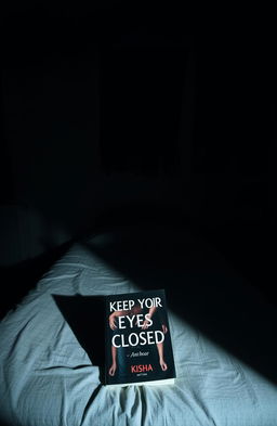An empty bed in the center of a dimly lit room, with a dark shadow ominously looming over it