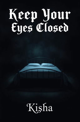 An empty bed positioned centrally in a dimly lit room, with dark shadows looming ominously over it