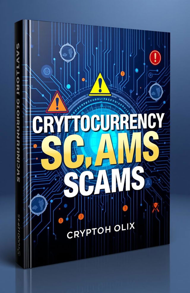 A visually striking and professionally designed book cover for "Cryptocurrency Scams" by CRYPTOHOLIX