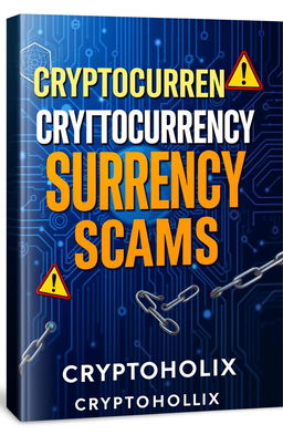 A visually striking and professionally designed book cover for "Cryptocurrency Scams" by CRYPTOHOLIX