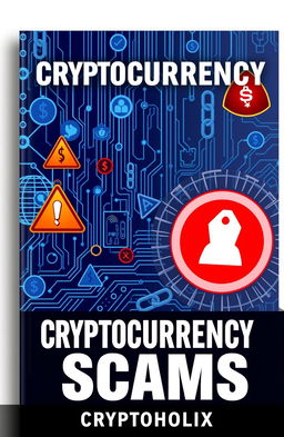 A visually striking and professionally designed book cover for "Cryptocurrency Scams" by CRYPTOHOLIX