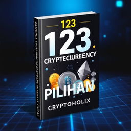 A visually captivating and professionally designed book cover for '123 Cryptocurrency Pilihan' by CRYPTOHOLIX featuring elements that convey a sense of technology and finance