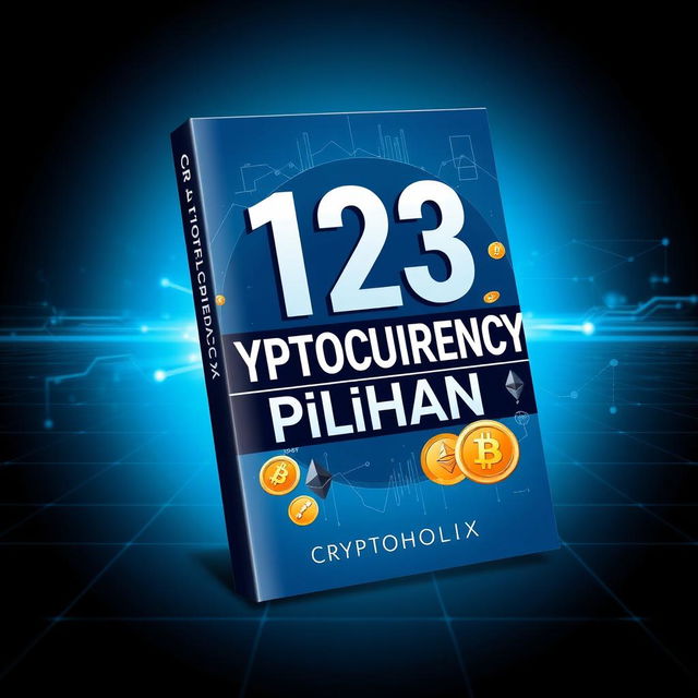 A visually captivating and professionally designed book cover for '123 Cryptocurrency Pilihan' by CRYPTOHOLIX featuring elements that convey a sense of technology and finance