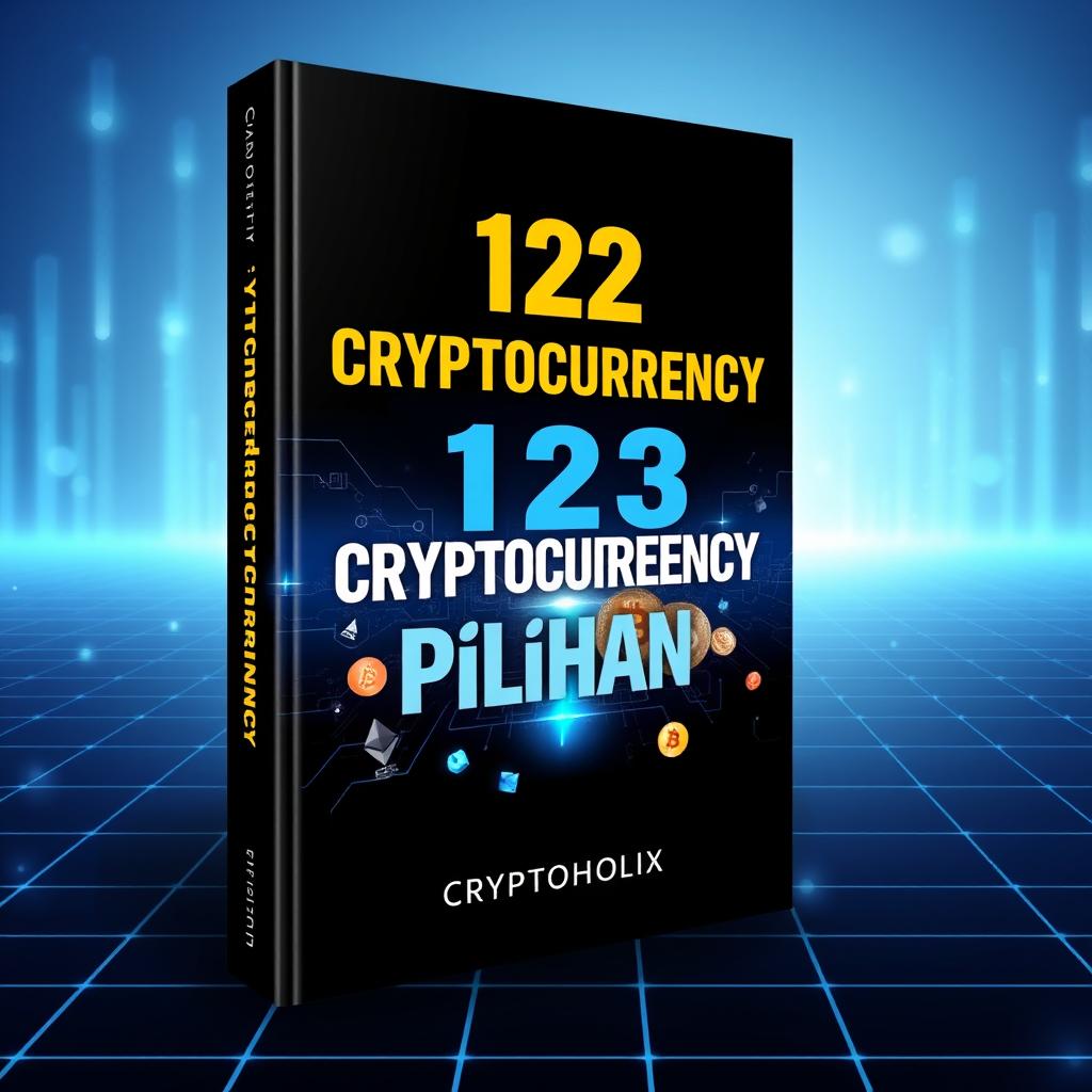 A visually captivating and professionally designed book cover for '123 Cryptocurrency Pilihan' by CRYPTOHOLIX featuring elements that convey a sense of technology and finance