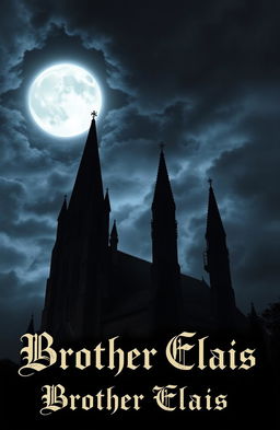 An ominous and dark monastery silhouetted against a stormy night sky filled with dark, swirling clouds