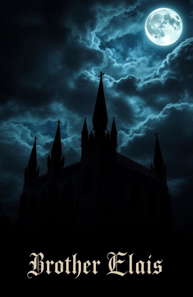 An ominous and dark monastery silhouetted against a stormy night sky filled with dark, swirling clouds