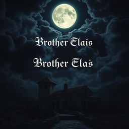 An ominous, dark Samos monastery set against a dramatic night sky filled with dark, swirling clouds