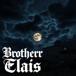 An ominous, dark Samos monastery set against a dramatic night sky filled with dark, swirling clouds