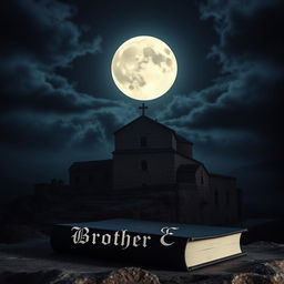A book titled 'Brother Elias' featuring an ominous Samos Monastery set under a dark, brooding sky