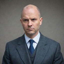 A stern bald man with a strict gaze, indicating a readiness to enforce discipline