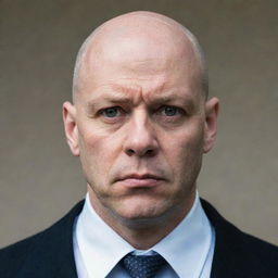 A stern bald man with a strict gaze, indicating a readiness to enforce discipline