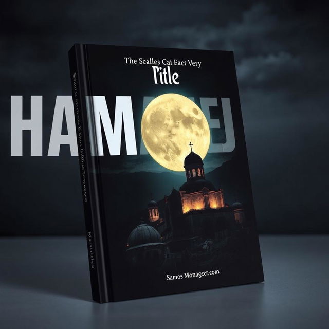 A book cover featuring a modern font with no title, showcasing an ominous graphic of a Samos monastery under a dark sky