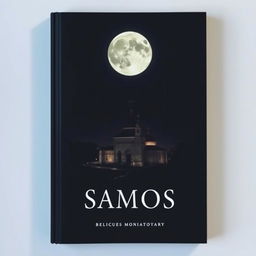A book cover with no title and no words, featuring an ominous graphic of a Samos monastery set against a dark sky