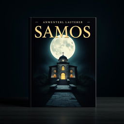 A book cover with no title and no words, featuring an ominous graphic of a Samos monastery set against a dark sky