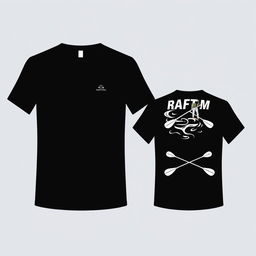 Design a front and back view of a black t-shirt for a rafting event