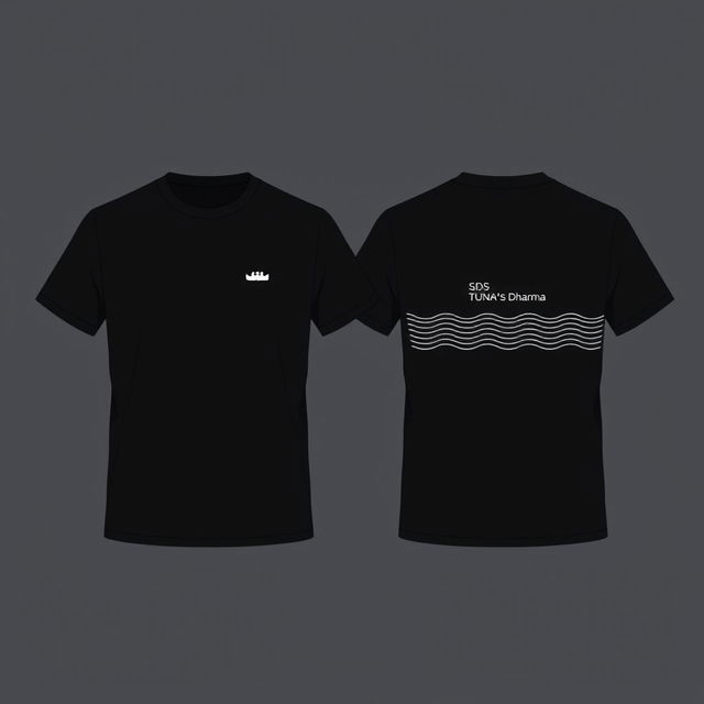 A minimalist front-and-back T-shirt design for rafting activities, specifically tailored for SDS Tunas Dharma teachers