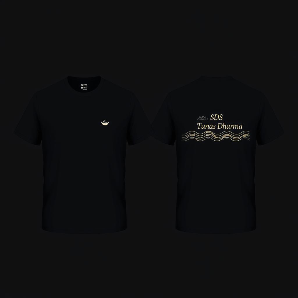 A minimalist front-and-back T-shirt design for rafting activities, specifically tailored for SDS Tunas Dharma teachers